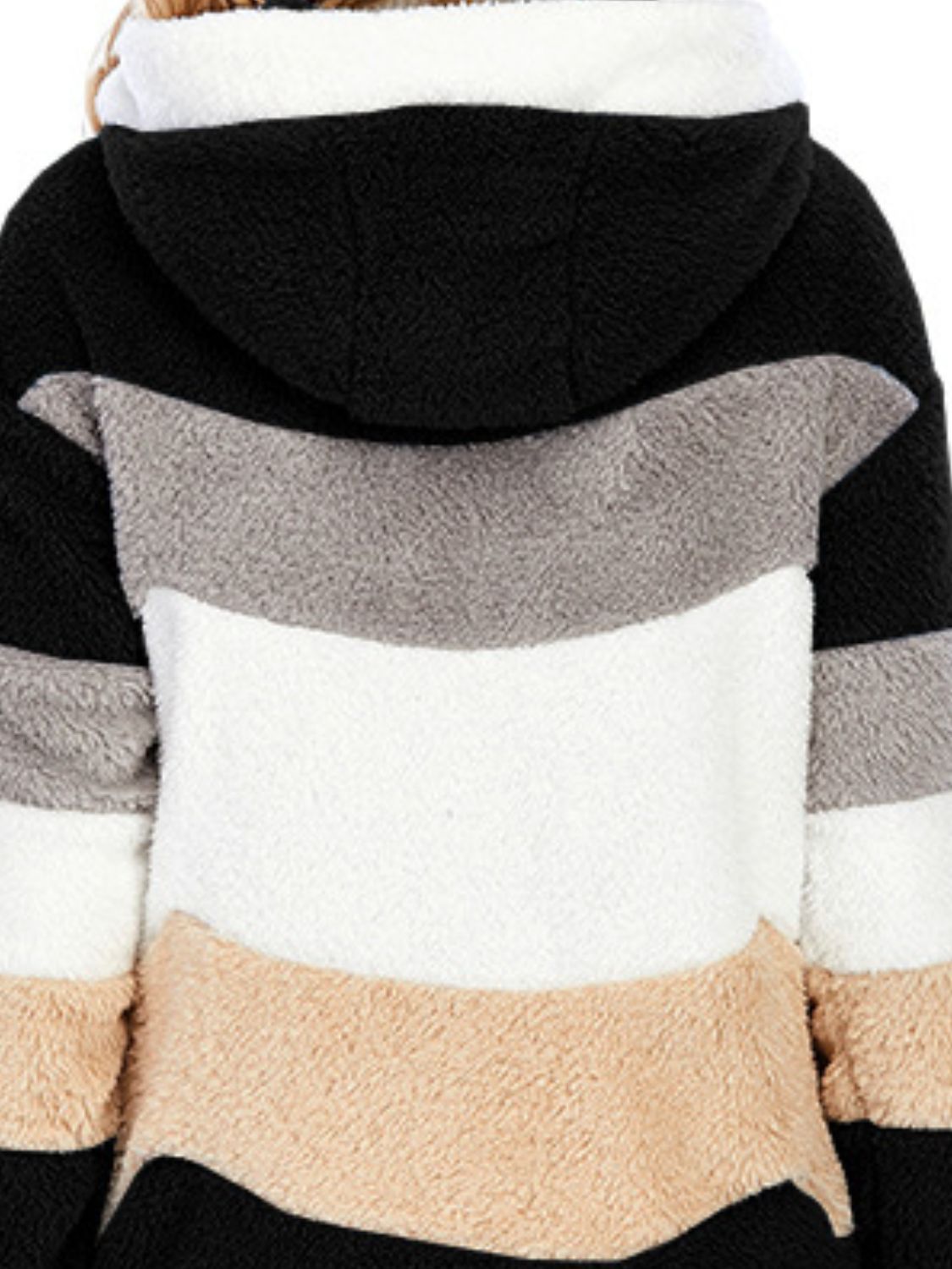 Full Size Drawstring Color Block Zip Up