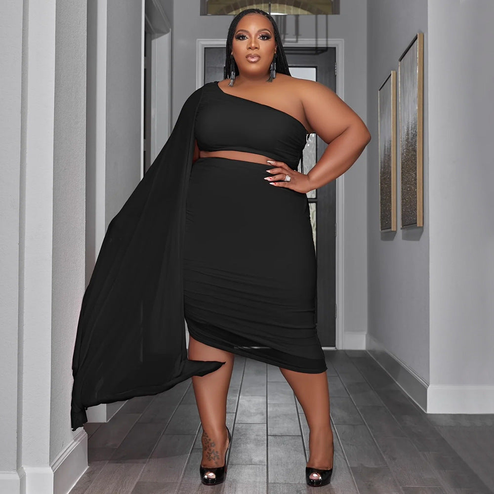 Train Sleeve Elastic Diagonal Two Piece Set