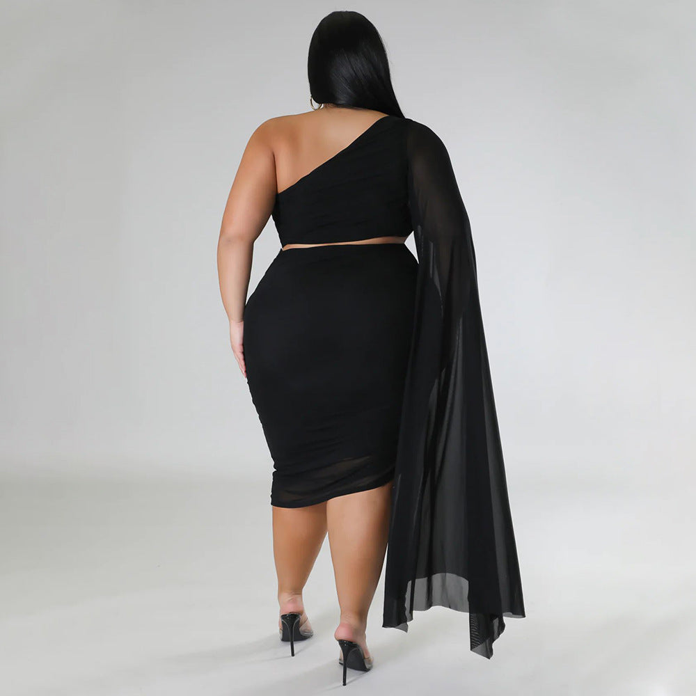 Train Sleeve Elastic Diagonal Two Piece Set