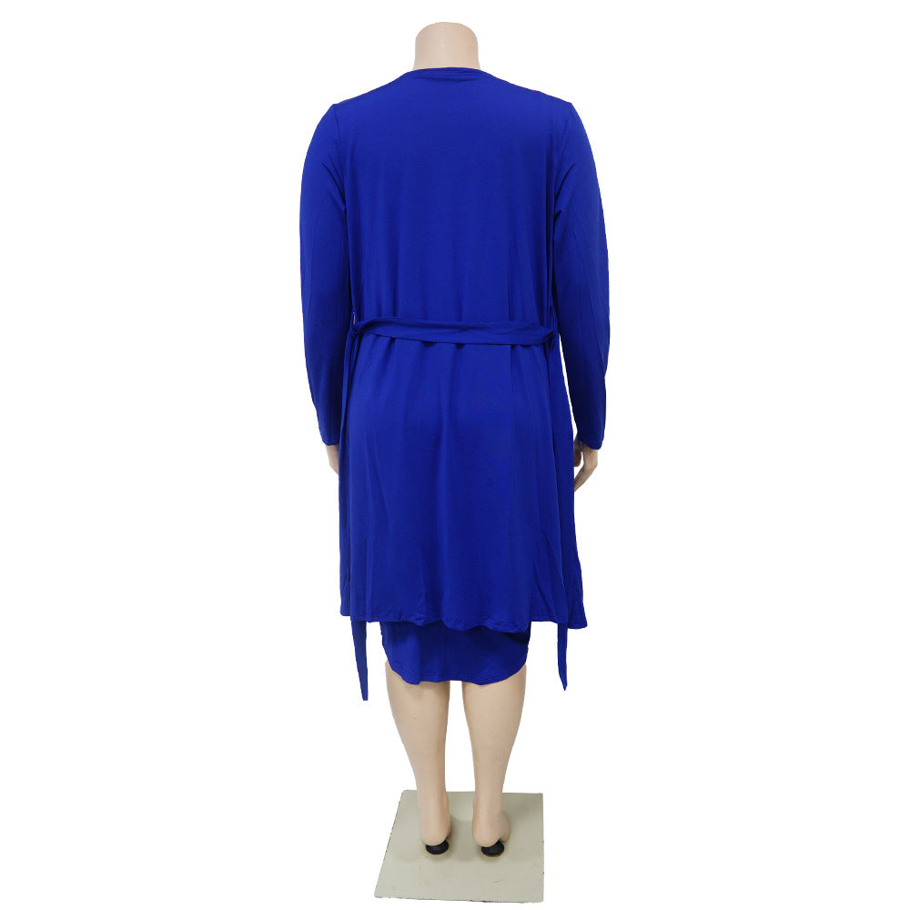 Casual Long Sleeve Tube Top Dress Two Piece Set