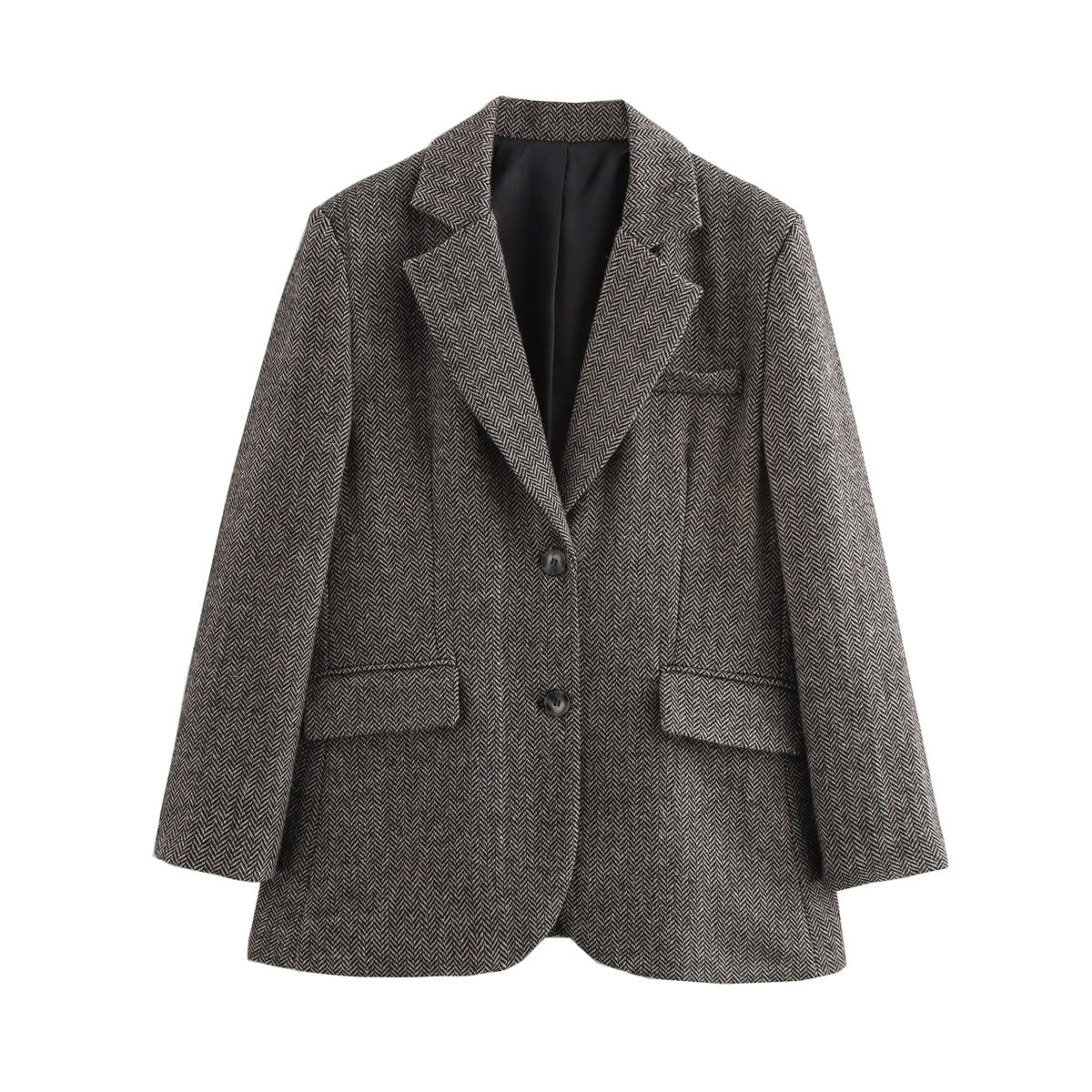 Casual Herringbone Pattern Wool Blazer
