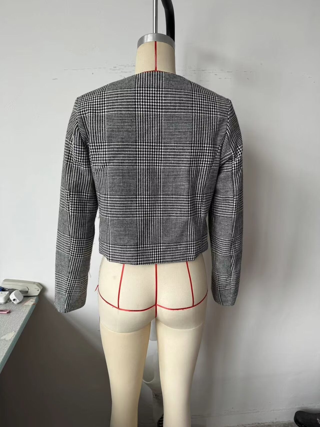 Houndstooth Short Casual Blazer