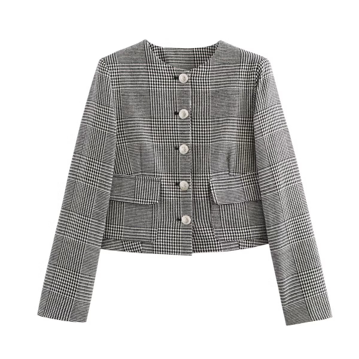 Houndstooth Short Casual Blazer
