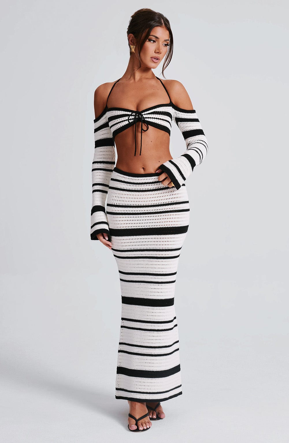 Long Sleeve Halter Top Skirt Two Piece