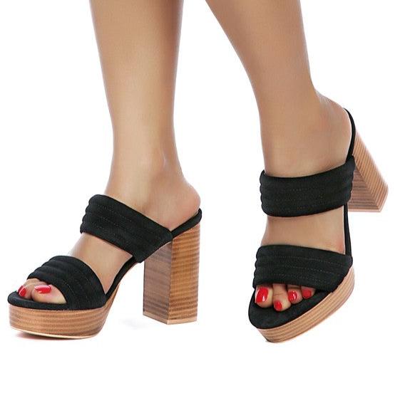 MILLE FEUX SUEDE SLIP-ON BLOCK HEELED SANDAL