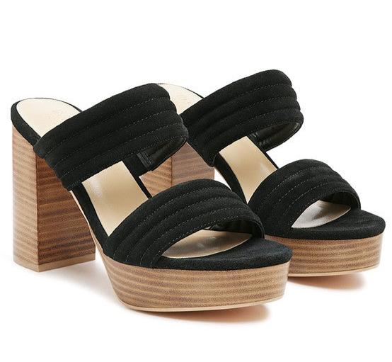 MILLE FEUX SUEDE SLIP-ON BLOCK HEELED SANDAL