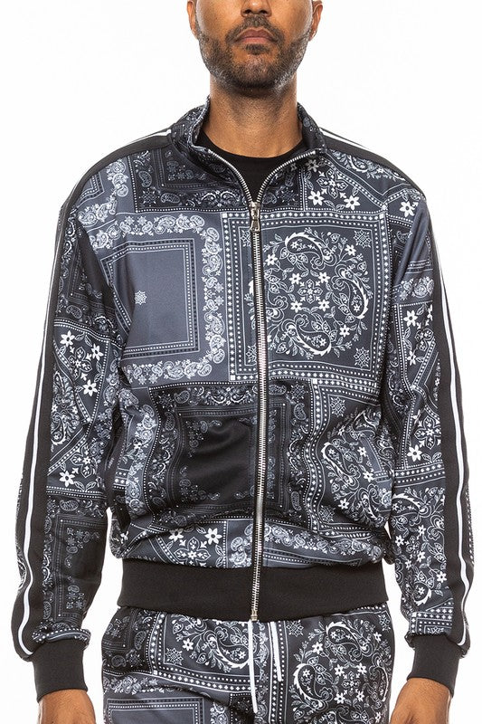 Rustic  Paisley Bandana Print Track Jacket