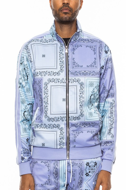 Rustic  Paisley Bandana Print Track Jacket