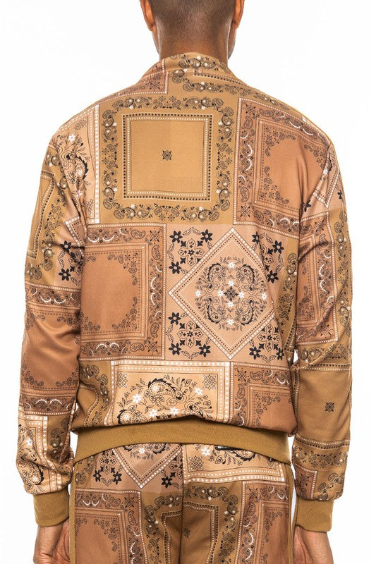 Rustic  Paisley Bandana Print Track Jacket