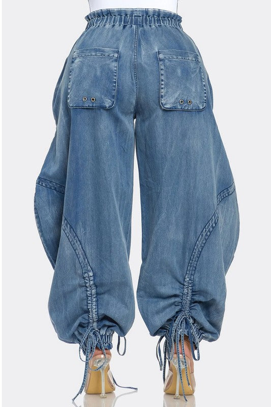 Pocketed Luxe Harem Denim Pants