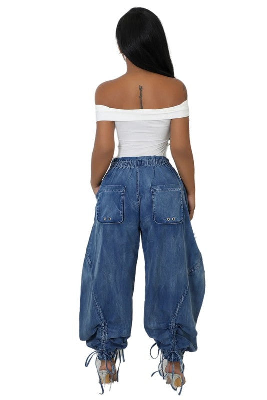 Pocketed Luxe Harem Denim Pants