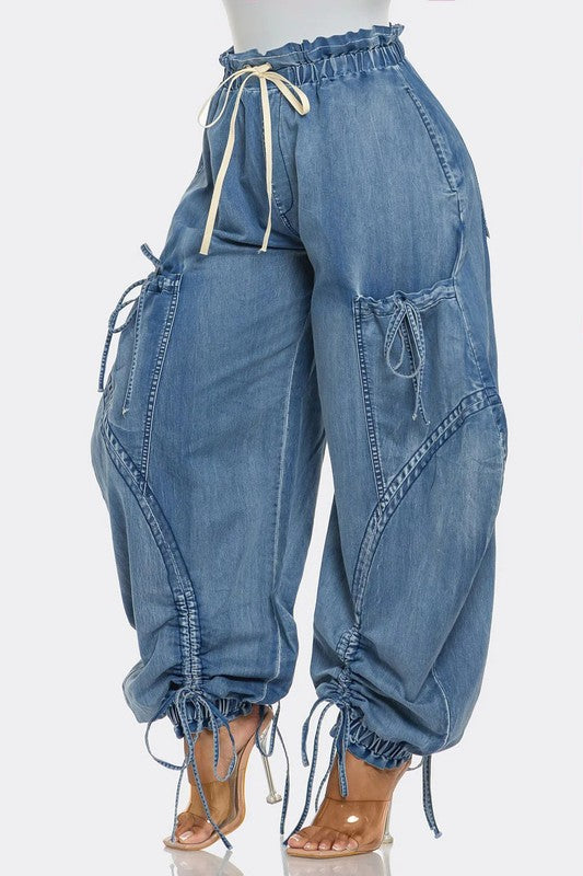 Pocketed Luxe Harem Denim Pants