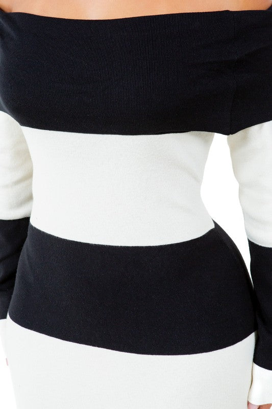 Classic Stripe Off-Shoulder Gown