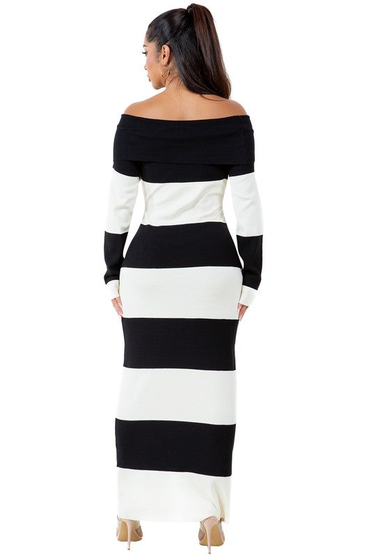 Classic Stripe Off-Shoulder Gown