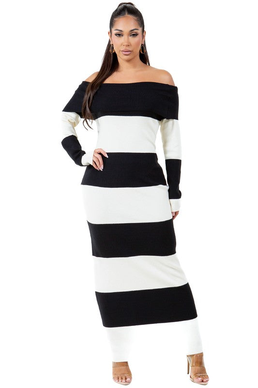 Classic Stripe Off-Shoulder Gown