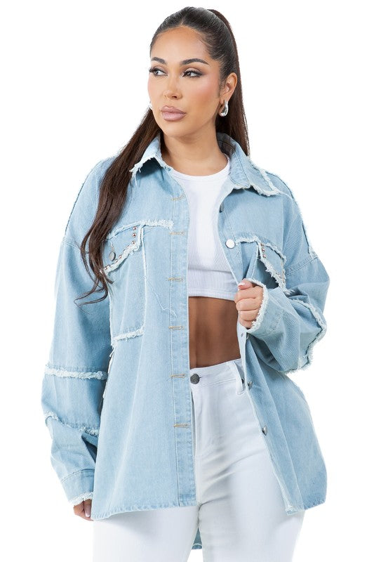 Azure Trim Denim Oversized Shirt