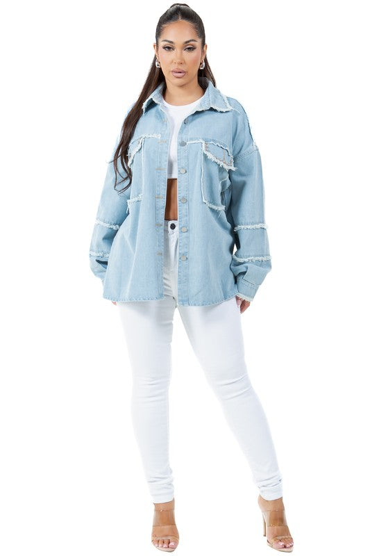 Azure Trim Denim Oversized Shirt