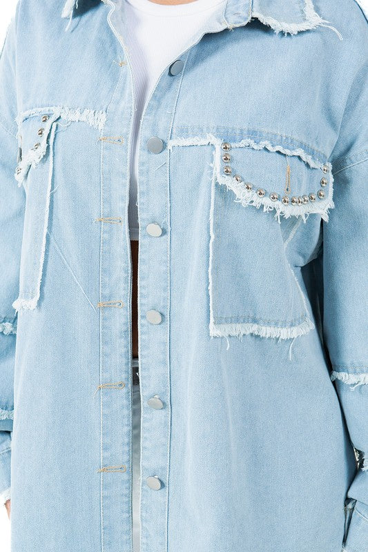 Azure Trim Denim Oversized Shirt