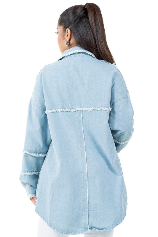 Azure Trim Denim Oversized Shirt