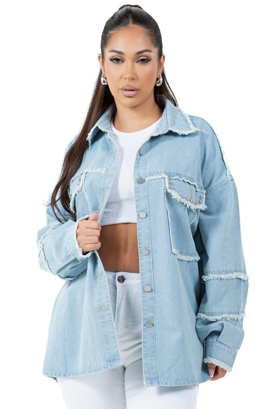 Azure Trim Denim Oversized Shirt