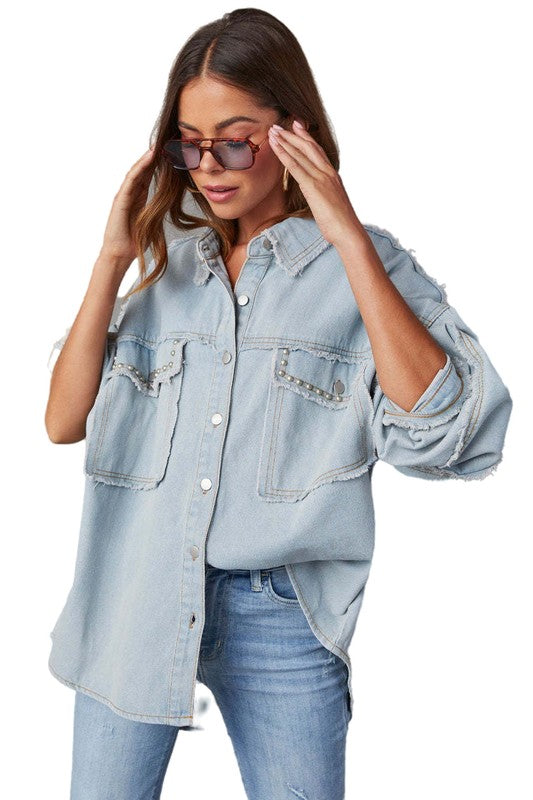 Azure Trim Denim Oversized Shirt