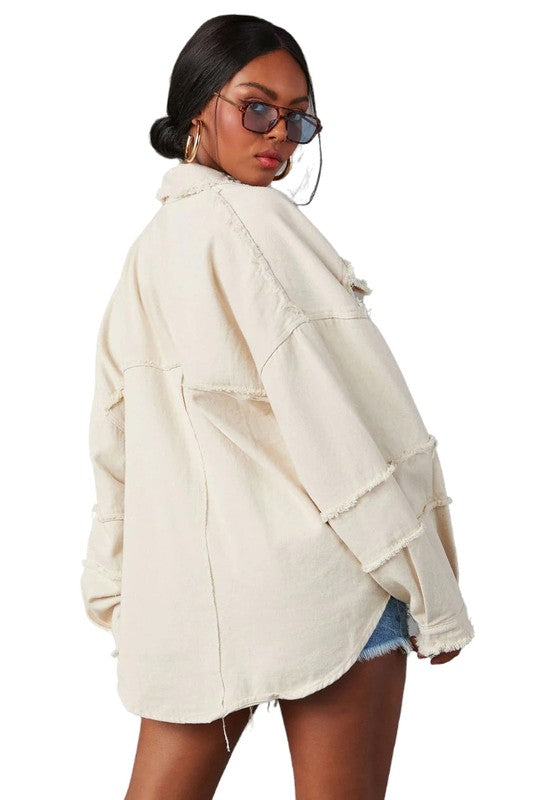 Azure Trim Denim Oversized Shirt