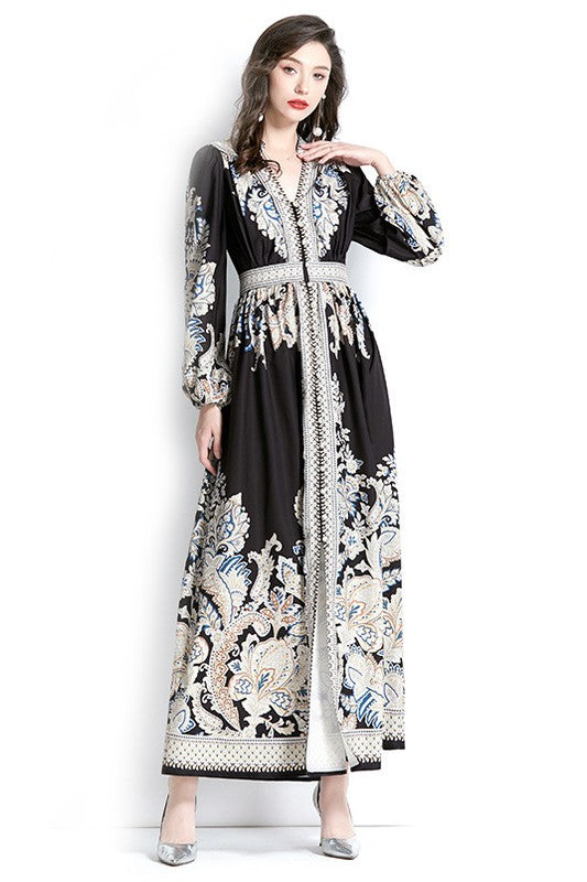 Monochrome Paisley Charm Maxi Dress