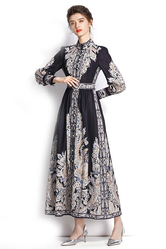 Intricate Harmony Long Sleeve Maxi Dress