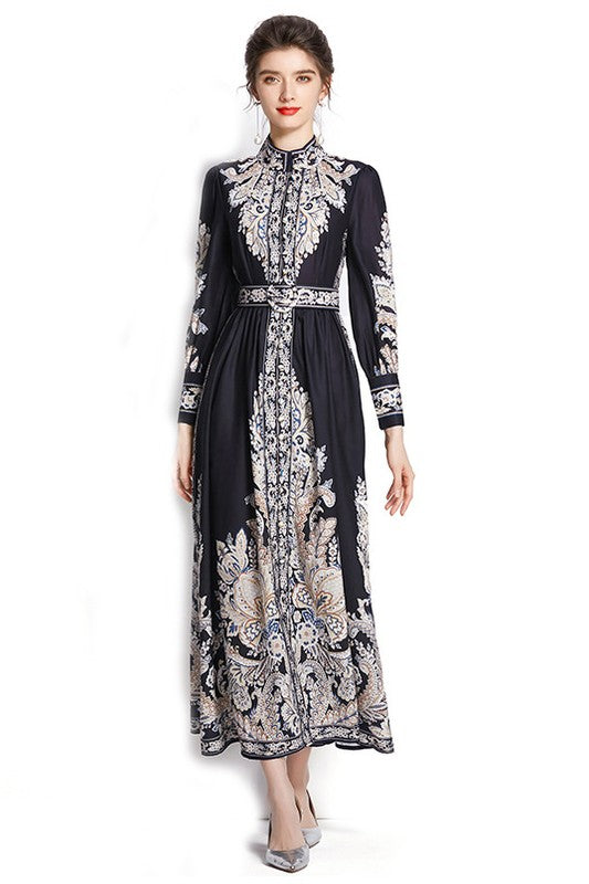 Intricate Harmony Long Sleeve Maxi Dress