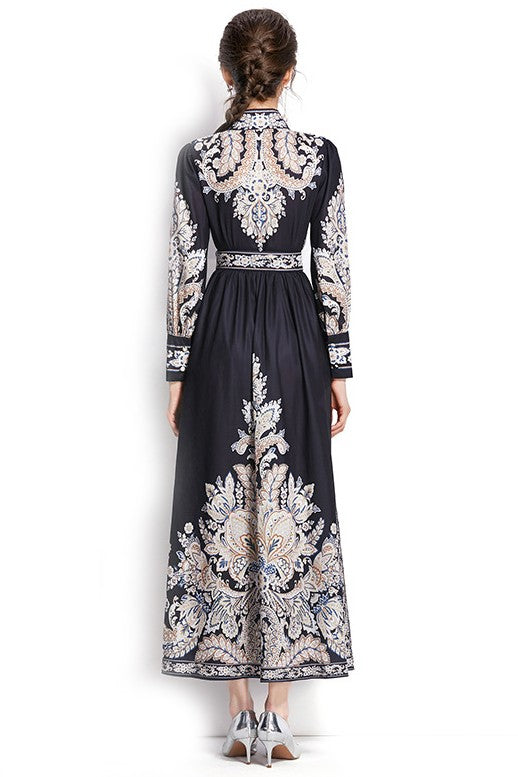 Intricate Harmony Long Sleeve Maxi Dress