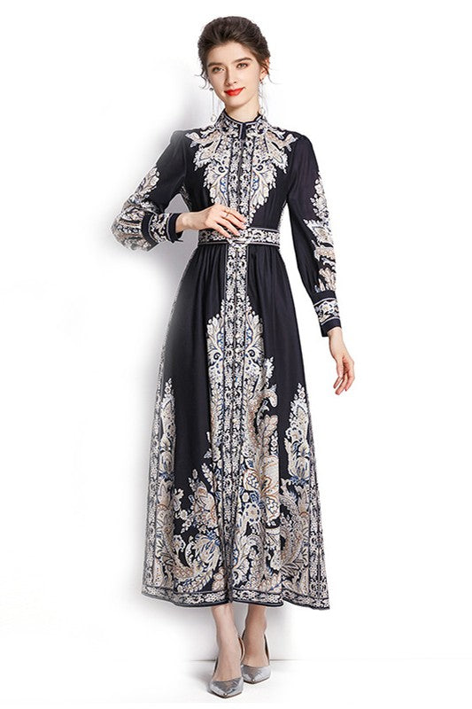 Intricate Harmony Long Sleeve Maxi Dress