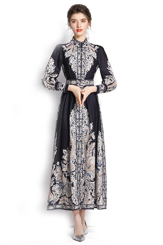 Intricate Harmony Long Sleeve Maxi Dress