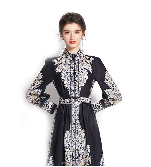Intricate Harmony Long Sleeve Maxi Dress