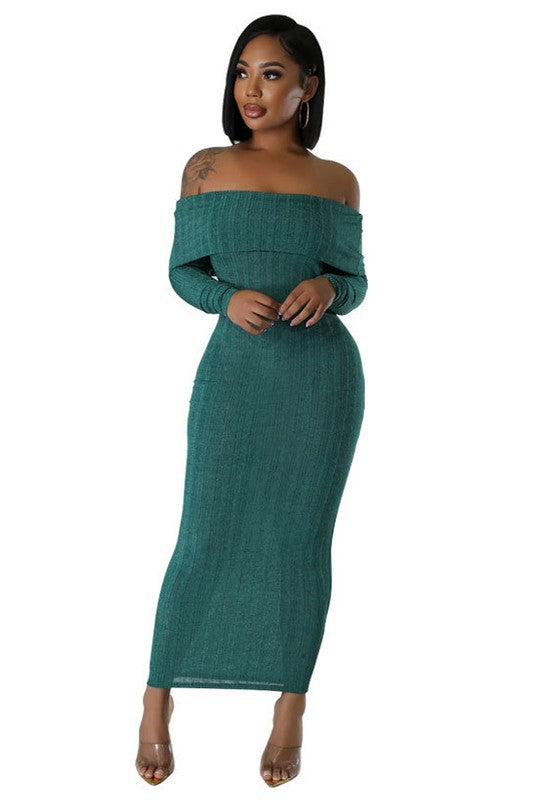 Midnight Charm Off-Shoulder Silhouette Dress