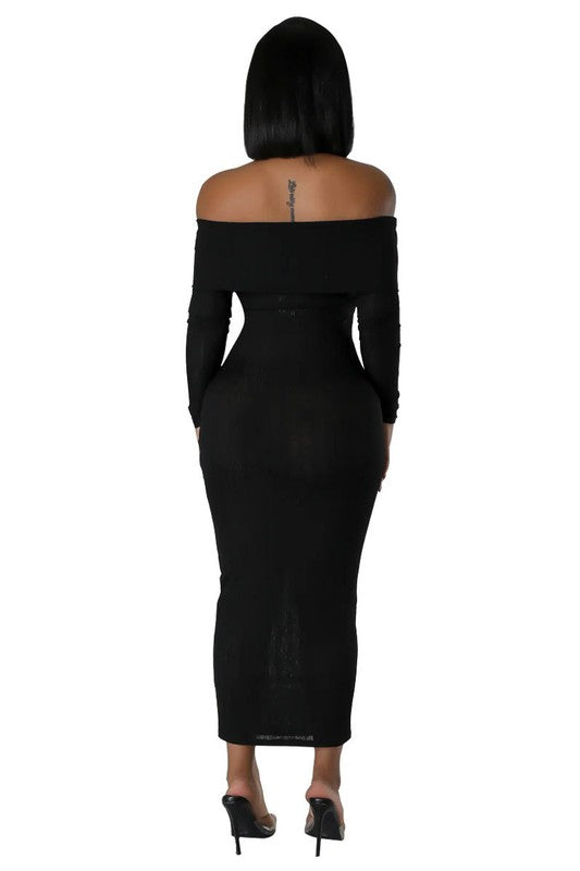 Midnight Charm Off-Shoulder Silhouette Dress