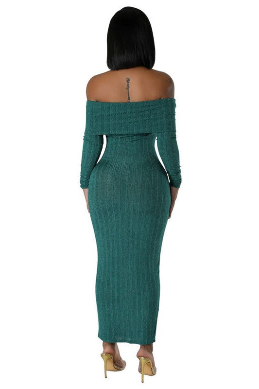 Midnight Charm Off-Shoulder Silhouette Dress