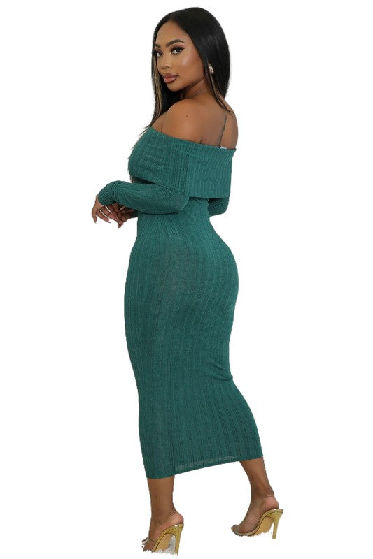 Midnight Charm Off-Shoulder Silhouette Dress