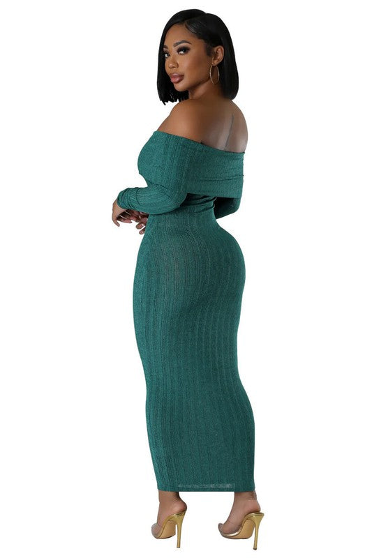 Midnight Charm Off-Shoulder Silhouette Dress