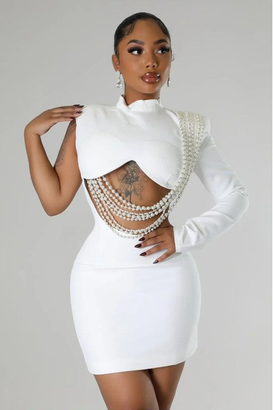 Luminous Pearl Cutout Bodycon Dress