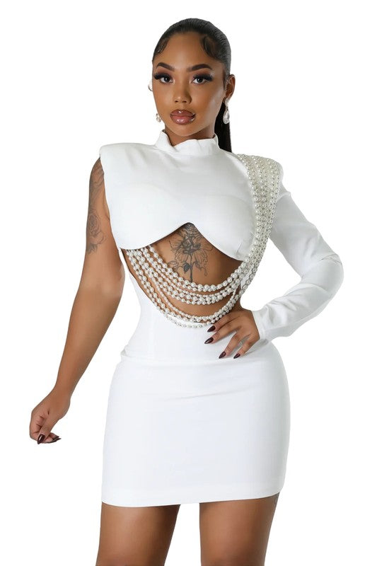 Luminous Pearl Cutout Bodycon Dress