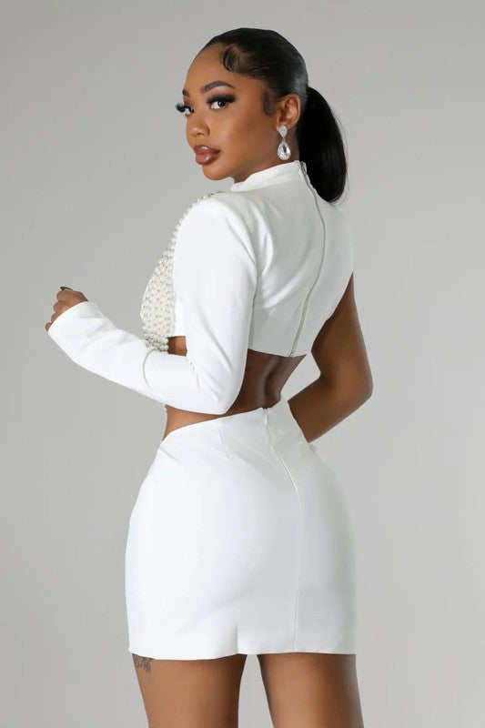 Luminous Pearl Cutout Bodycon Dress