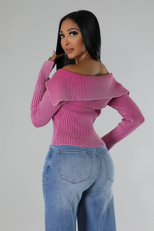 Soft Charm Off-Shoulder Knit  Blush Sweater