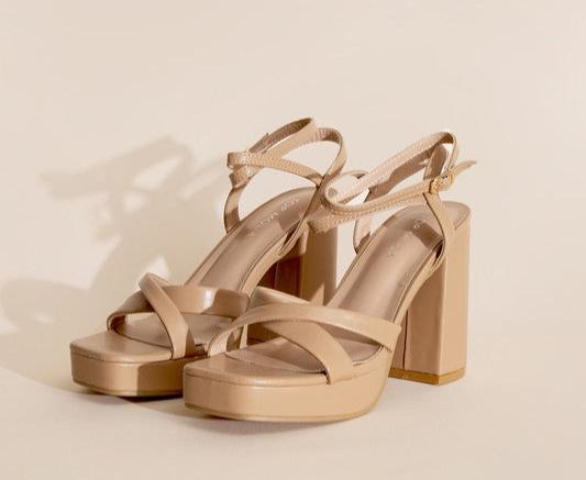VALOR-1 Cross Ankle Strap Heels with platform block heel and chic design.
