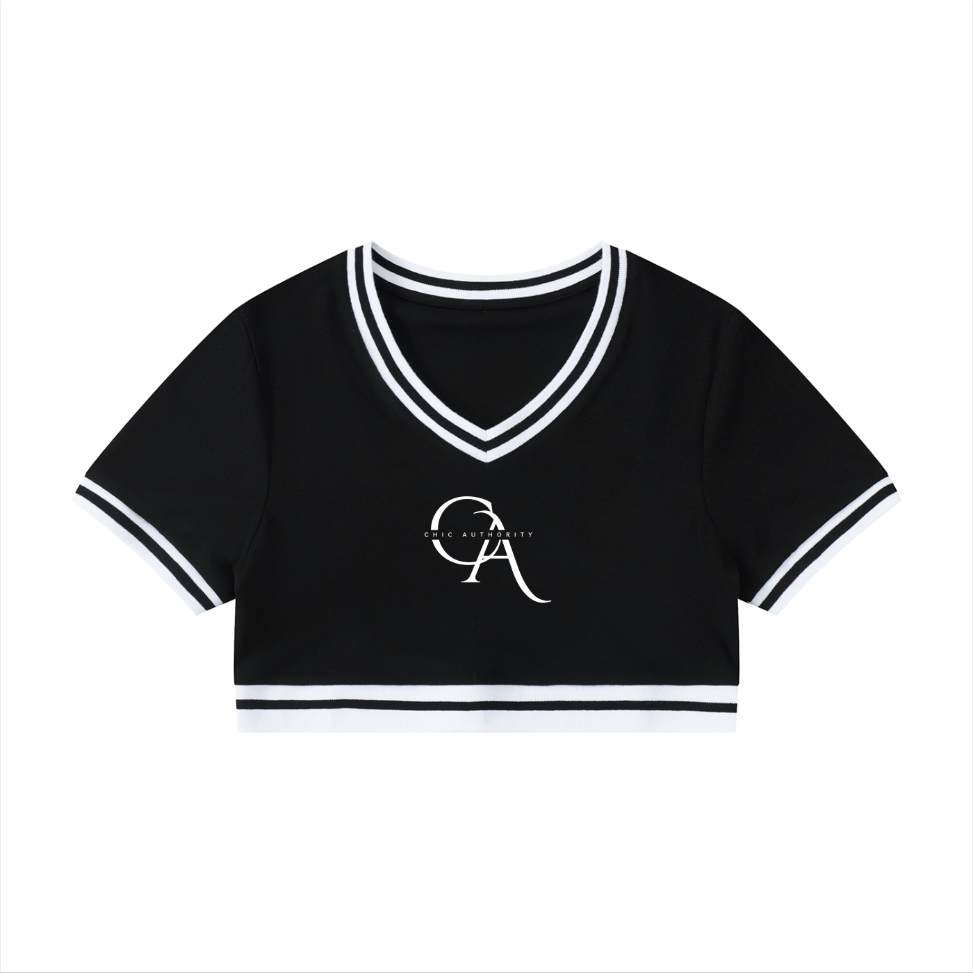 Women's Color Block V-Neck Crop T-Shirt
