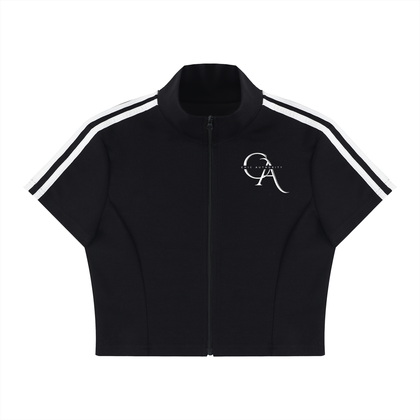 Women's Cropped Full Zip Short Sleeve T-Shirt