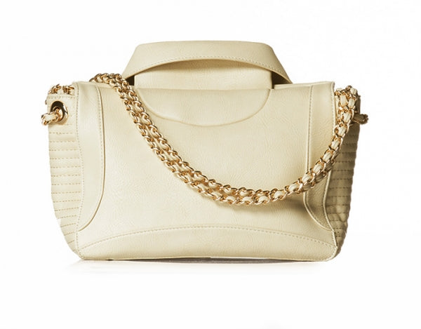 Elegant Cream Leather Motorcycle Jacket Handbag
