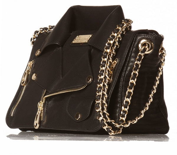 Elegant Cream Leather Motorcycle Jacket Handbag