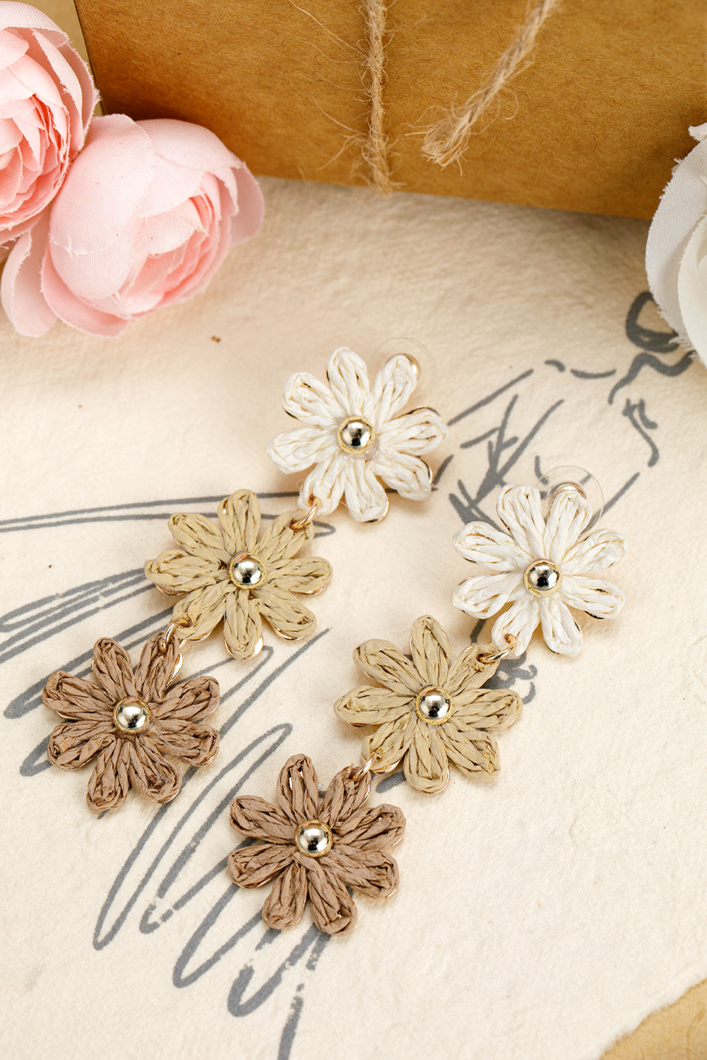 Crochet Flowers Stud Dangle Earrings