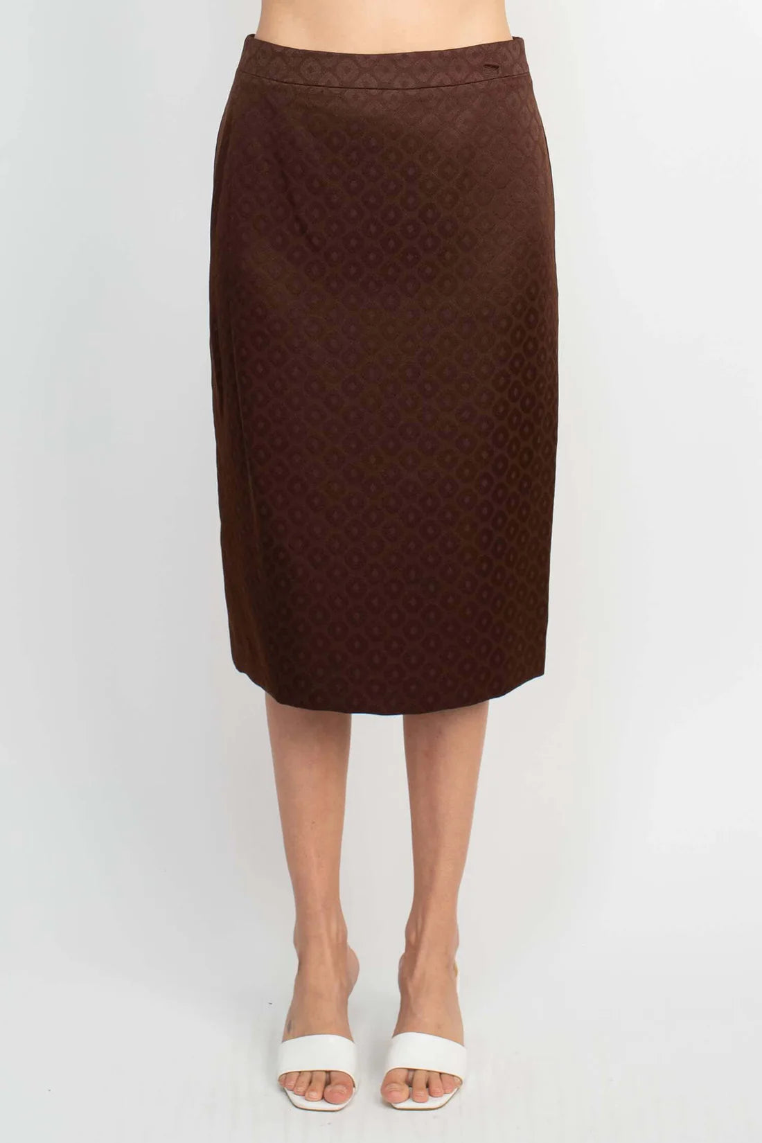 Crew Neck Long Sleeve Zipper Front Pencil Skirt Slit Back Jacquard Skirt Set