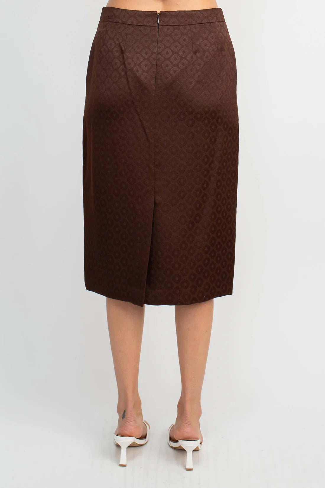 Crew Neck Long Sleeve Zipper Front Pencil Skirt Slit Back Jacquard Skirt Set